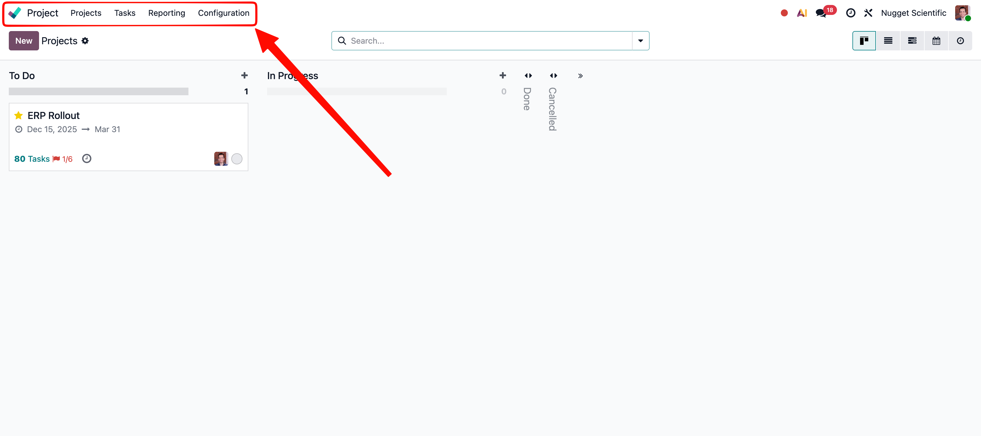 Menu bar inside an app with a dropdown open