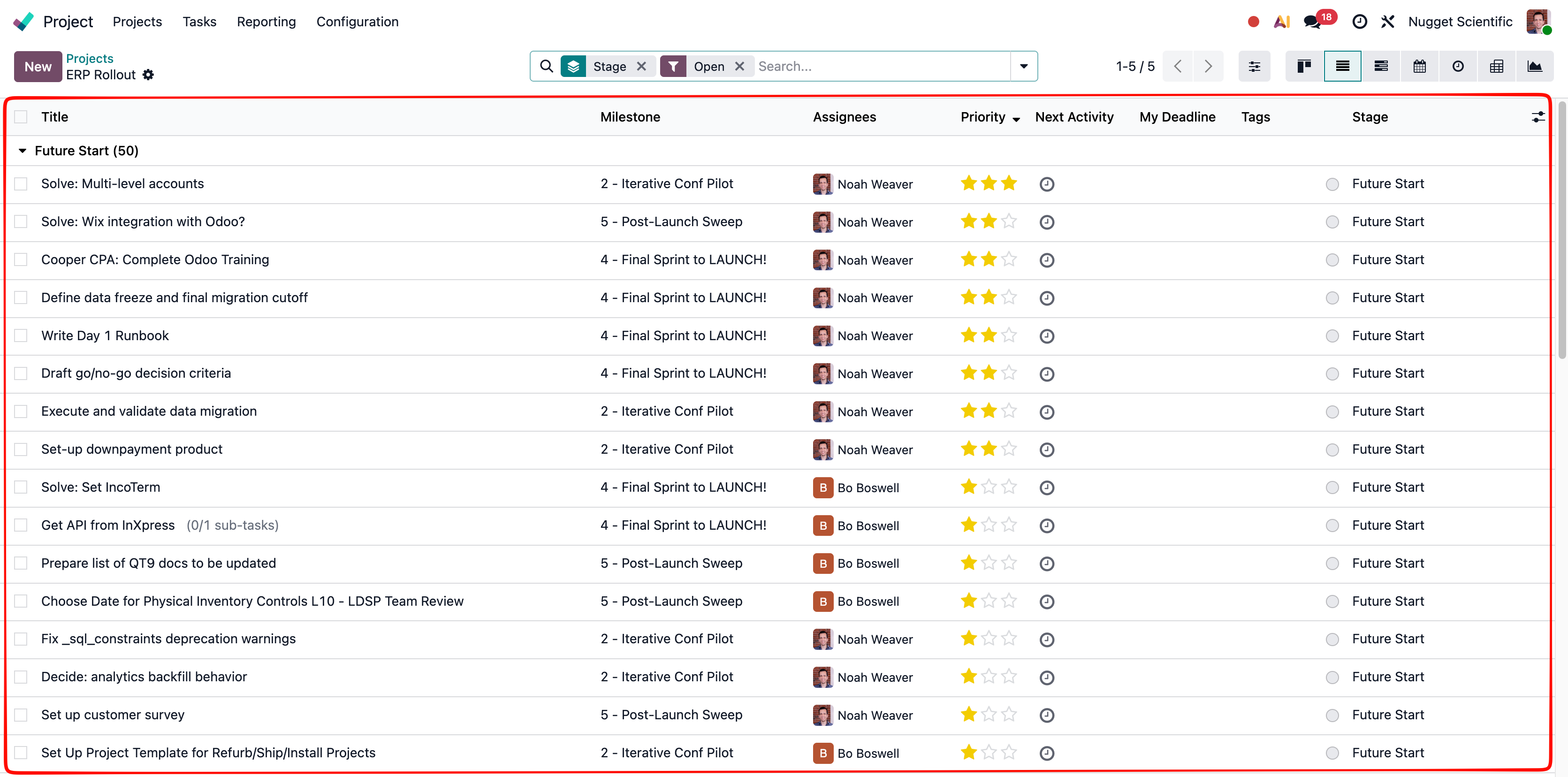 A list screen showing a table of records