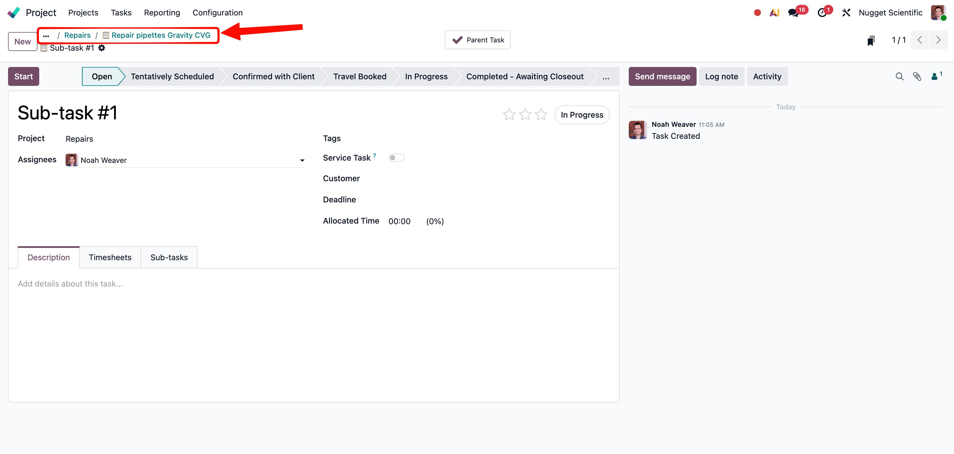 Breadcrumb trail at the top of a record