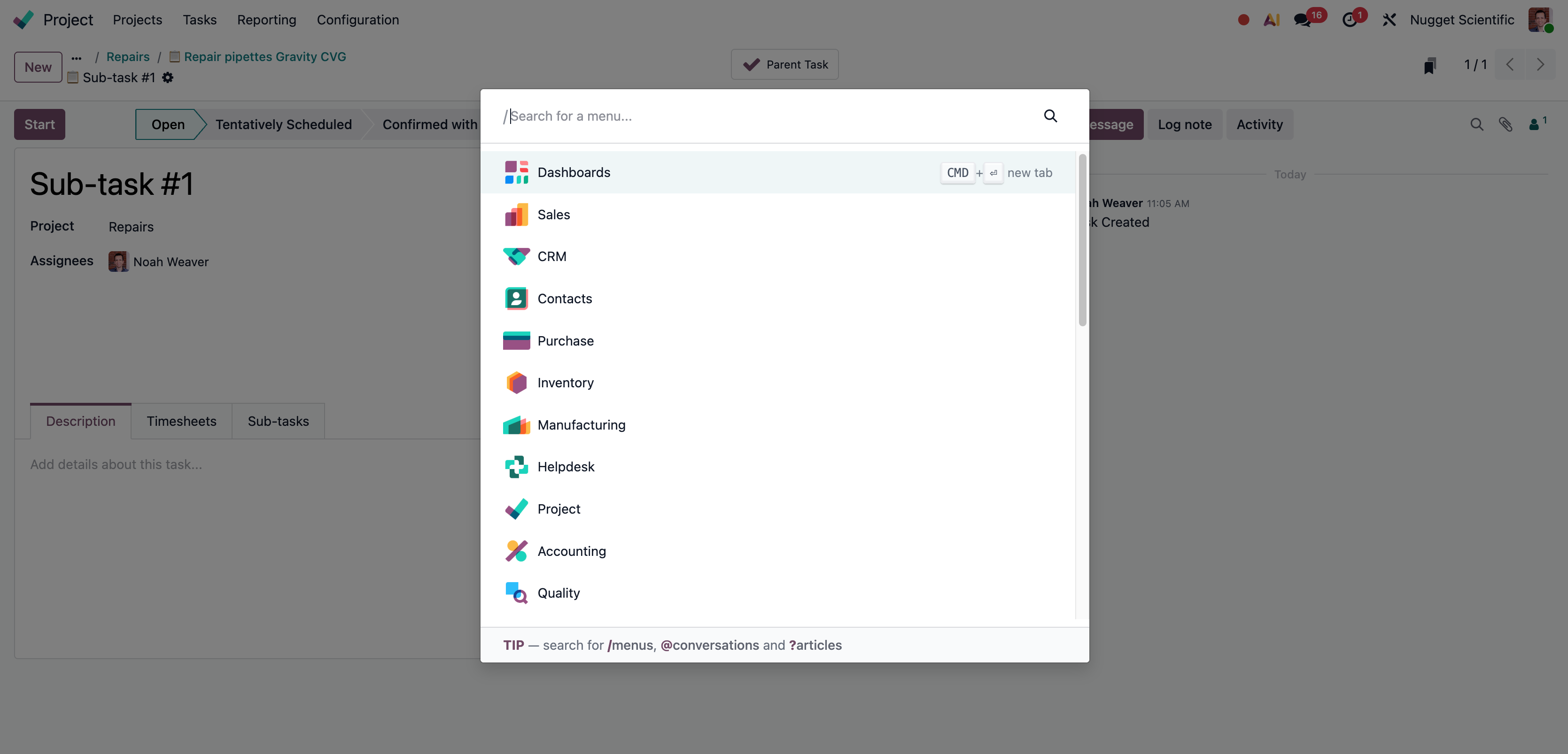 Global search with slash prefix to look up apps