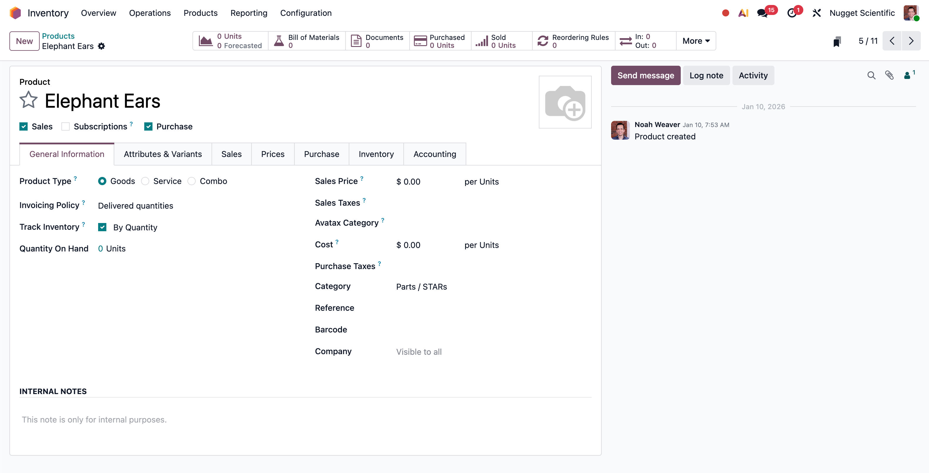 Smart button row on a record showing count tiles
